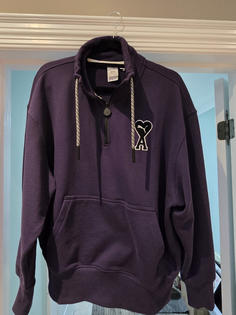 Puma X AMI Purple Half-Zip Pullover Hoodie with Heart Patch New